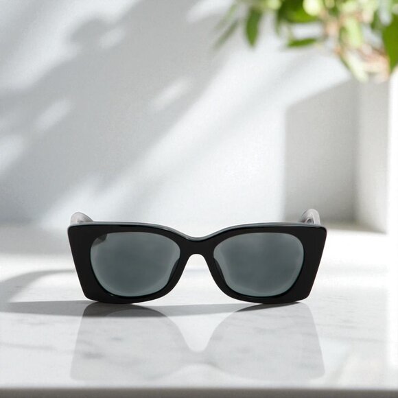 Tory Burch Kira Quilted Geometric Sunglasses | Black Acetate | Logo Gold Detail - Picture 15 of 16